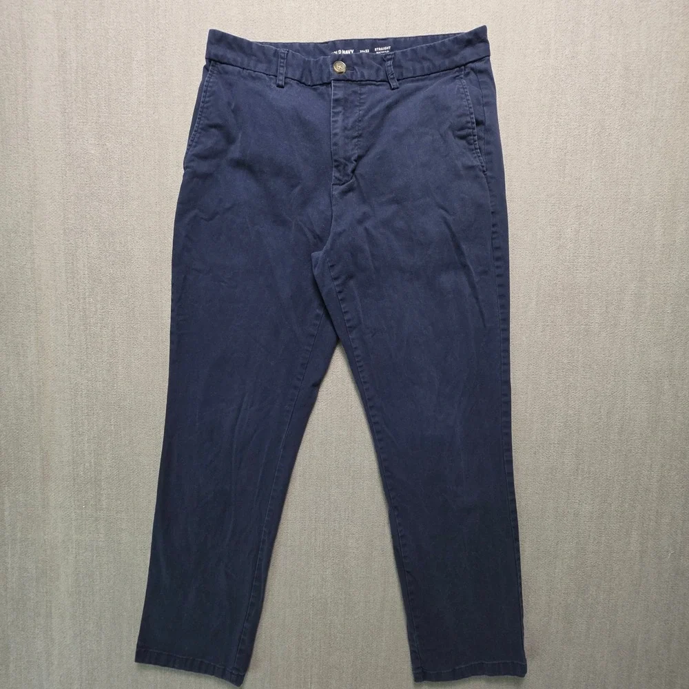 Old Navy Chino Pants Mens 32x32 Navy Blue Straight Built-In Flex Trousers